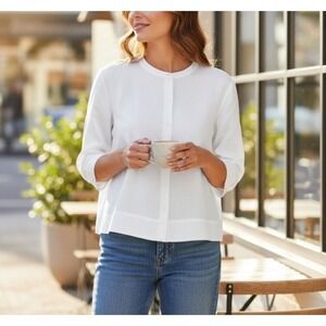 Eskandar Womens Linen Button Up Oversized Top Lagenlook Minimalist White Size 0